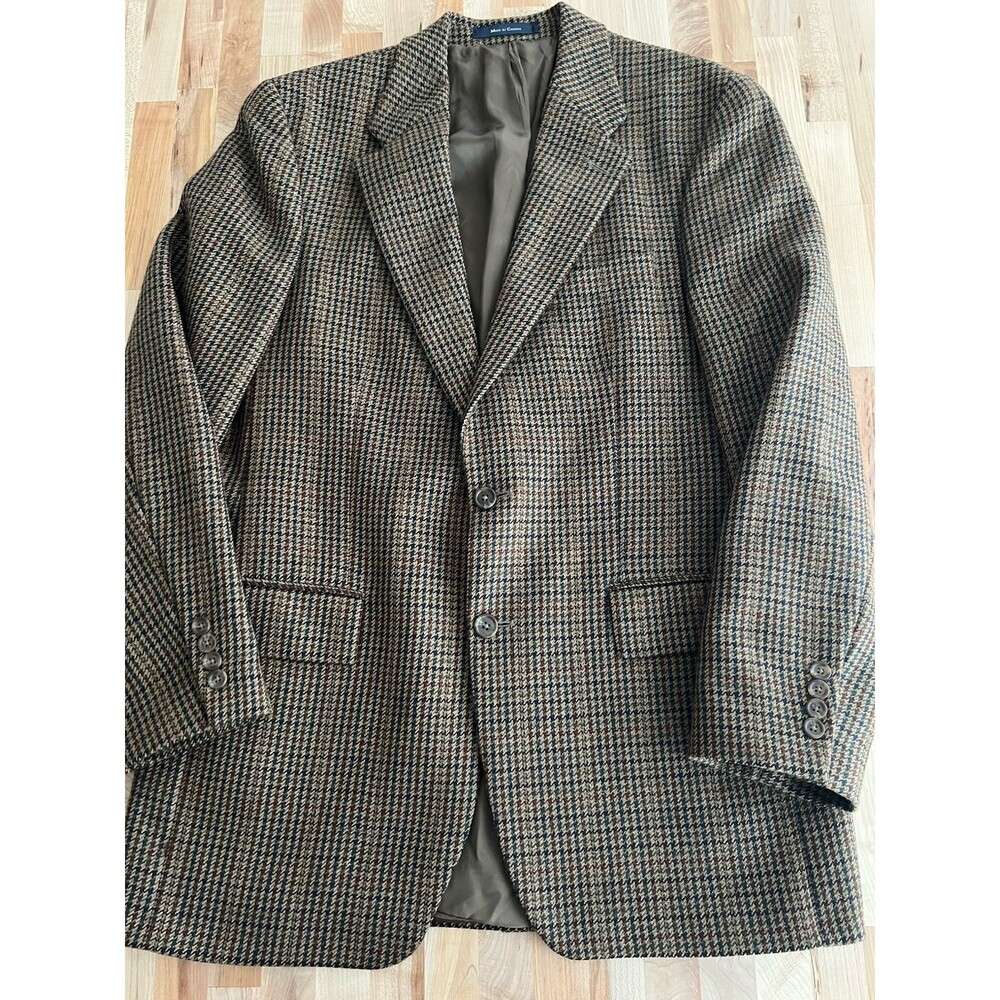 Vintage Chaps Ralph Lauren Wool Blazer Houndstooth Made in Canada Sport Coat 40T